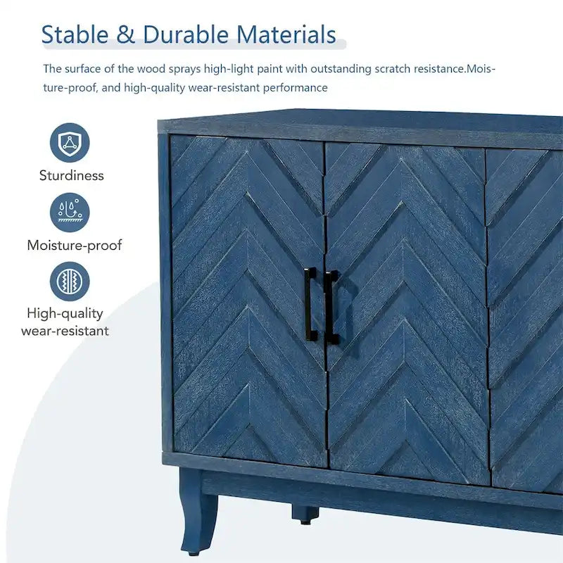 Buffet 4 portes en bois twill de style campagnard américain vintage pour salon