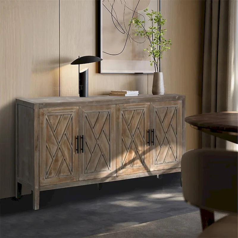 Buffet 4 portes en bois twill de style campagnard américain vintage pour salon