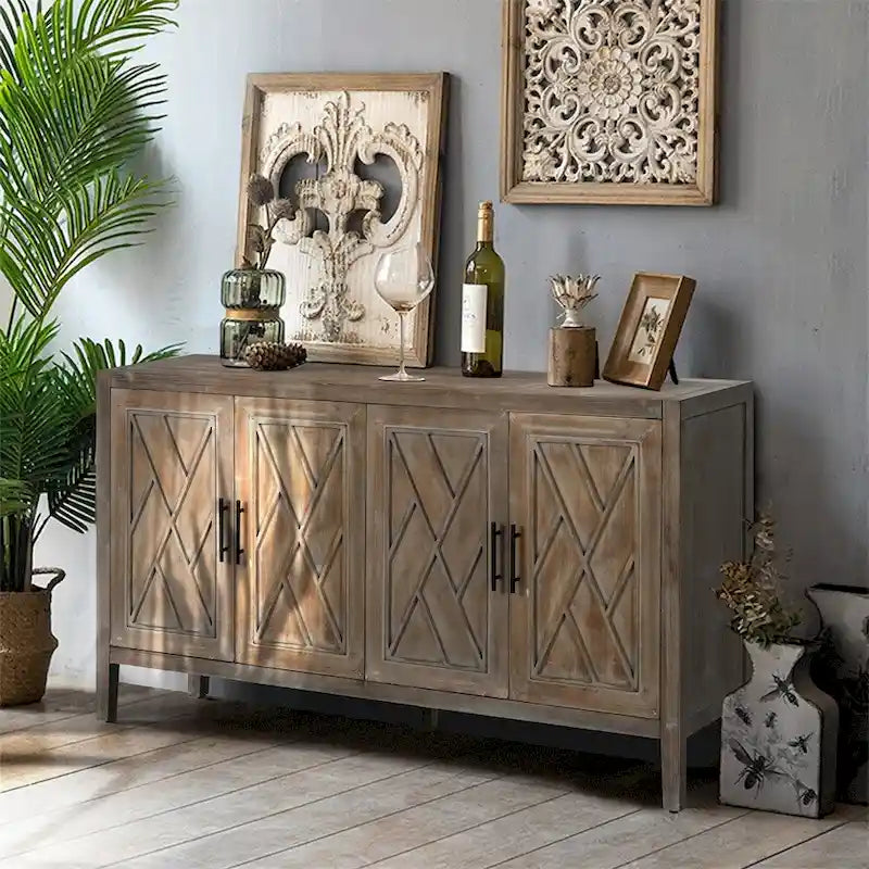 Buffet 4 portes en bois twill de style campagnard américain vintage pour salon