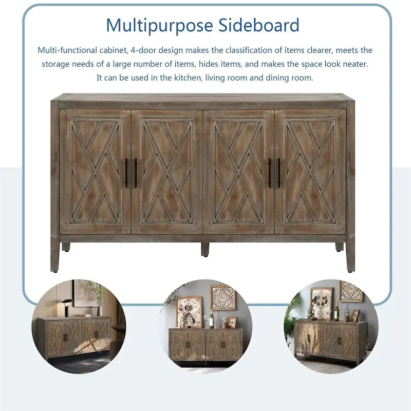 Buffet 4 portes en bois twill de style campagnard américain vintage pour salon