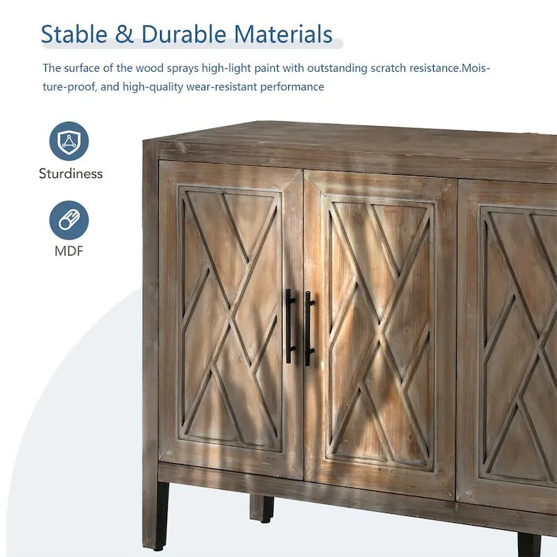 Buffet 4 portes en bois twill de style campagnard américain vintage pour salon