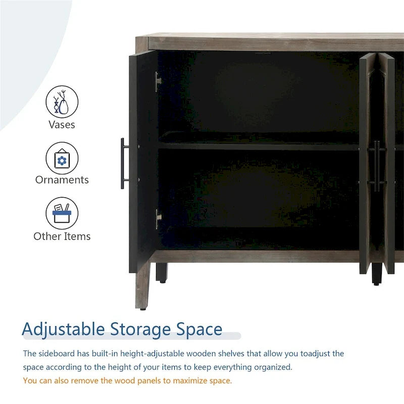 Buffet 4 portes en bois twill de style campagnard américain vintage pour salon