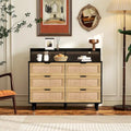 43.316-Commode de rangement en rotin à tiroirs Commode en rotin avec lumières LED et prise de courant, pour chambre, salon