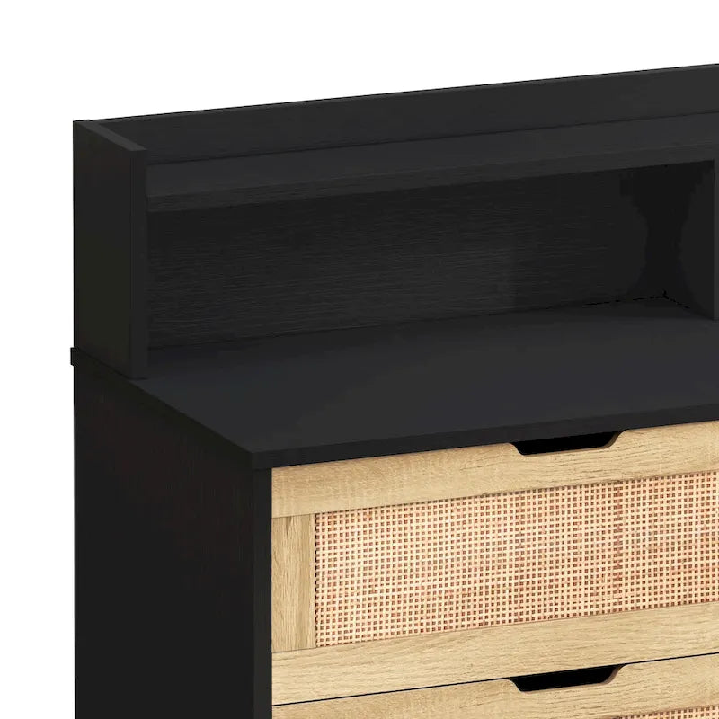43.316-Commode de rangement en rotin à tiroirs Commode en rotin avec lumières LED et prise de courant, pour chambre, salon