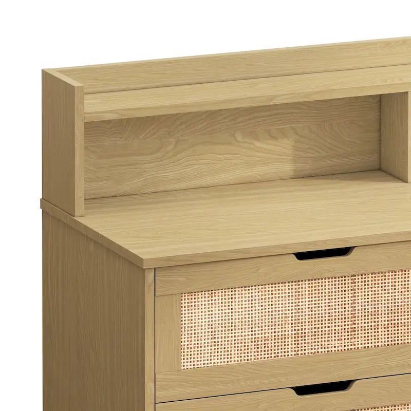 43.316-Commode de rangement en rotin à tiroirs Commode en rotin avec lumières LED et prise de courant, pour chambre, salon