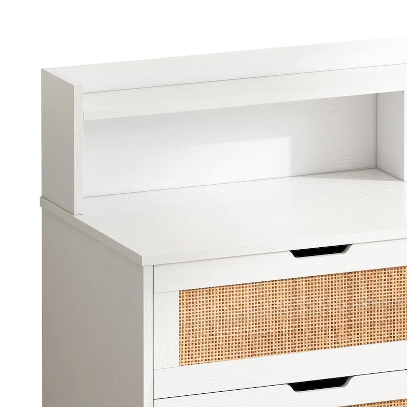 43.316-Commode de rangement en rotin à tiroirs Commode en rotin avec lumières LED et prise de courant, pour chambre, salon