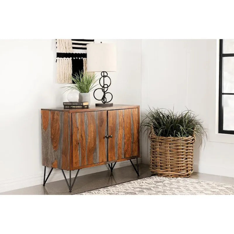 Meuble d'appoint 2 portes en palissandre gris et bronze canon