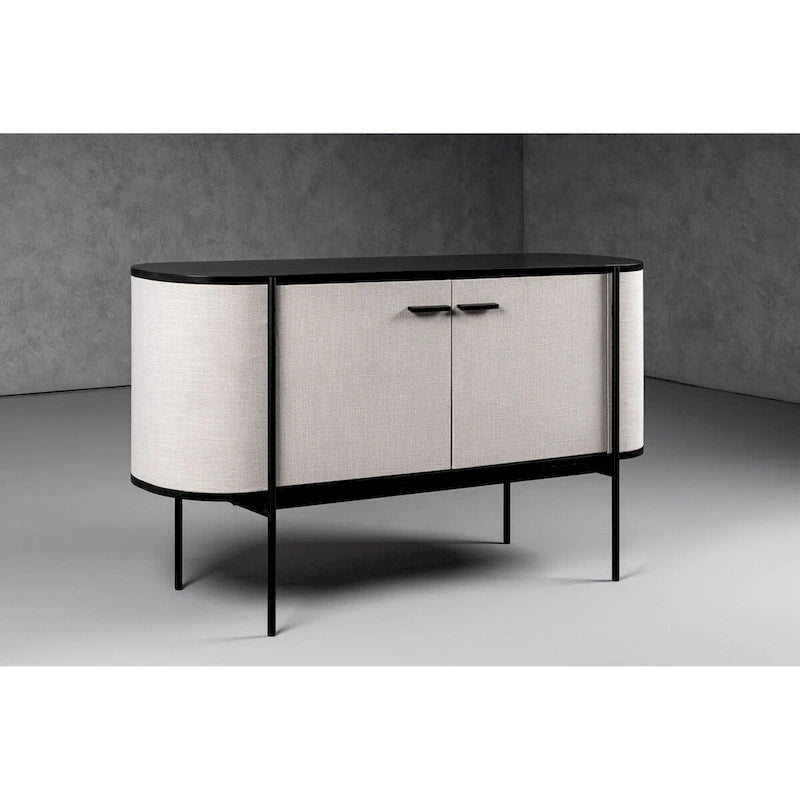 Buffet Modrest Hobart moderne en tissu beige et métal noir