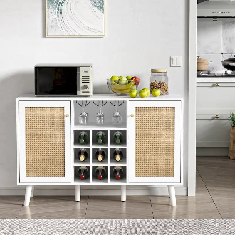 Anmytek Bahut de cuisine moderne à 2 portes avec casier à vin et support à verres
