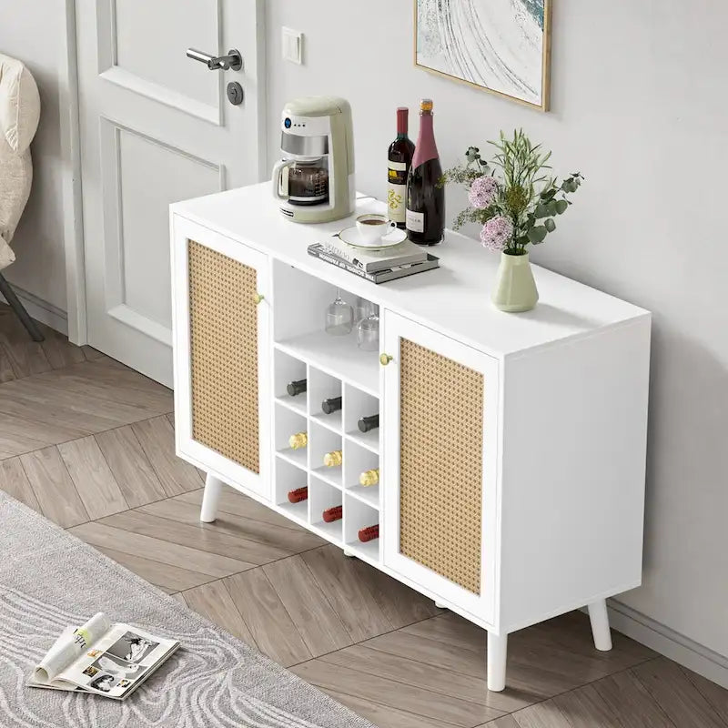 Anmytek Bahut de cuisine moderne à 2 portes avec casier à vin et support à verres