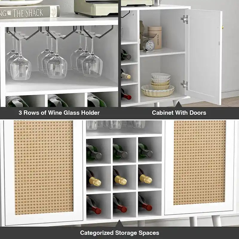 Anmytek Bahut de cuisine moderne à 2 portes avec casier à vin et support à verres