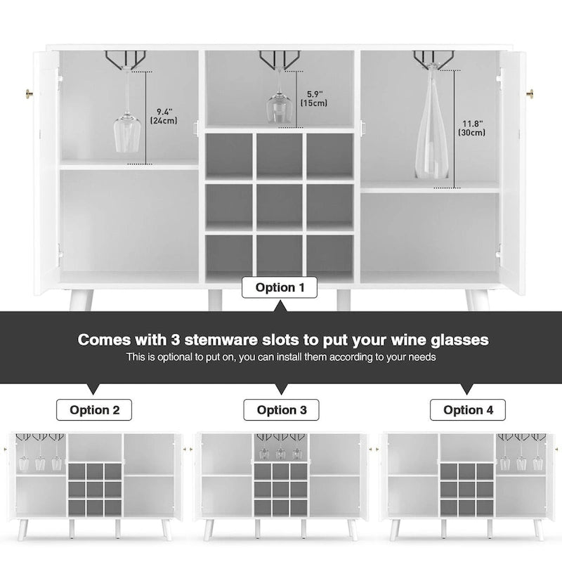 Anmytek Bahut de cuisine moderne à 2 portes avec casier à vin et support à verres