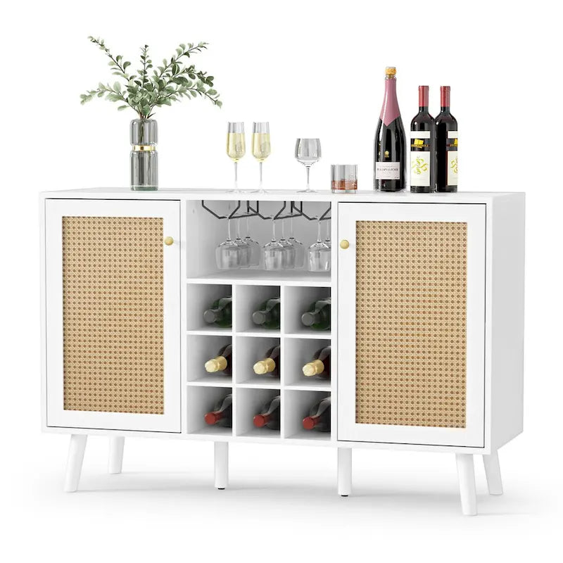 Anmytek Bahut de cuisine moderne à 2 portes avec casier à vin et support à verres