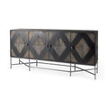 Hogarth I – Buffet à 4 portes avec piètement en bois massif marron bicolore et cadre argenté