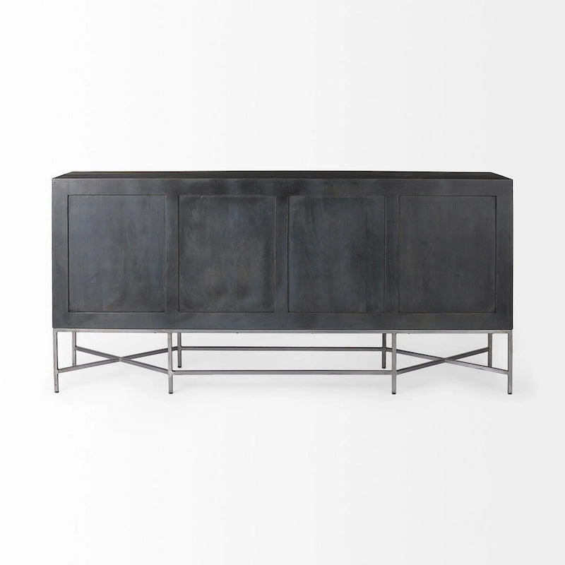 Hogarth I – Buffet à 4 portes avec piètement en bois massif marron bicolore et cadre argenté