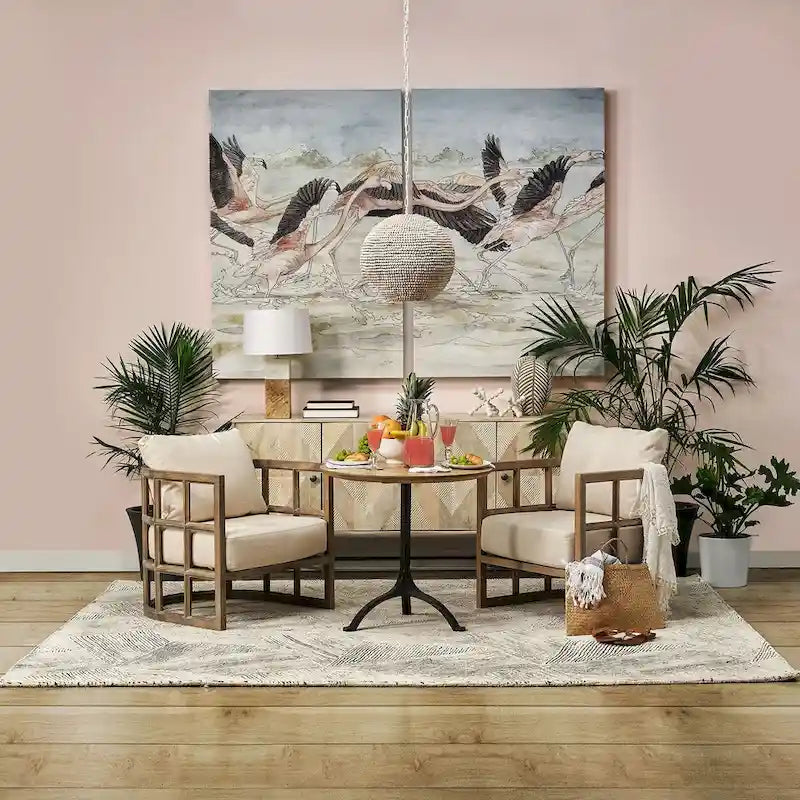 Hogarth I – Buffet à 4 portes avec piètement en bois massif marron bicolore et cadre argenté