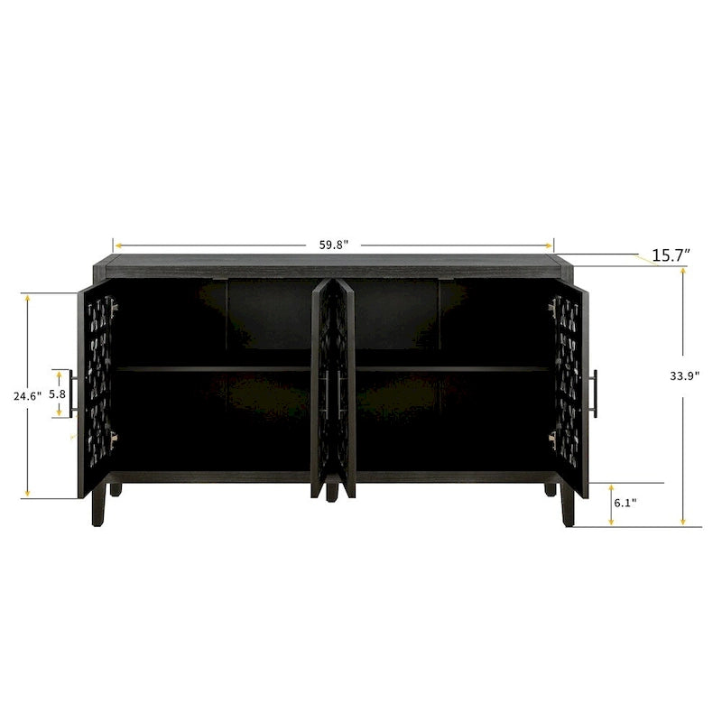 Haut cabinet ancien à quatre portes, style rustique américain