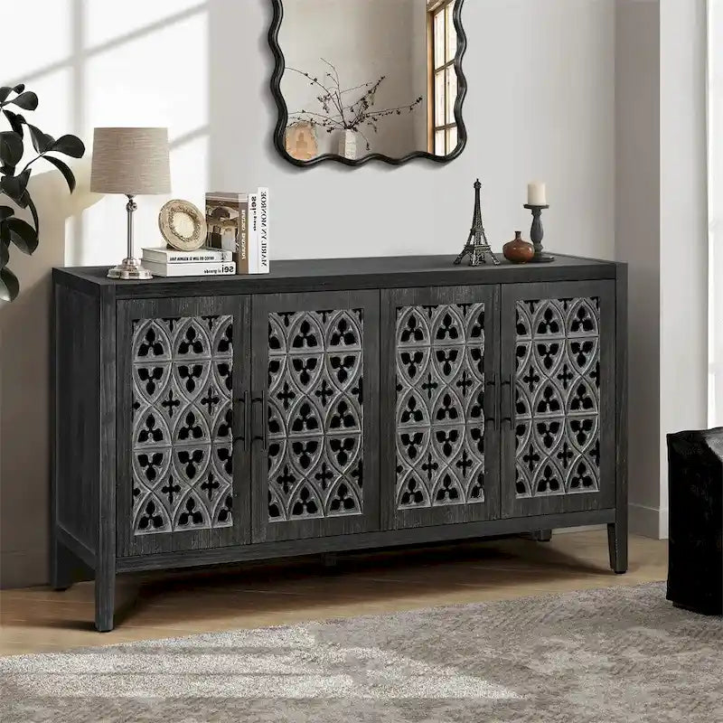 Haut cabinet ancien à quatre portes, style rustique américain