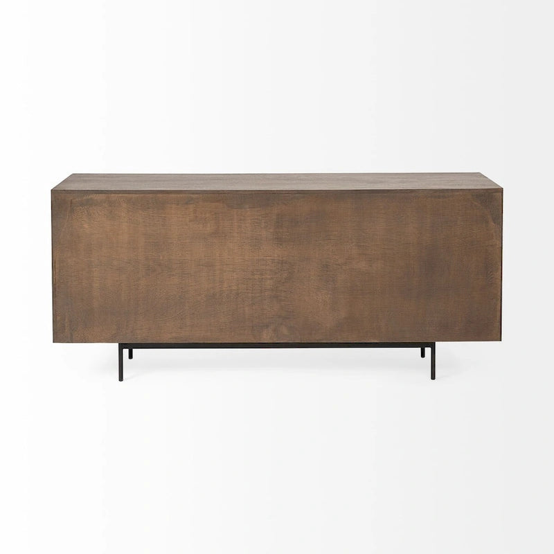 Bahut Grace deux tons marron en bois massif à 6 tiroirs - 70,0L x 18,0l x 31,0H