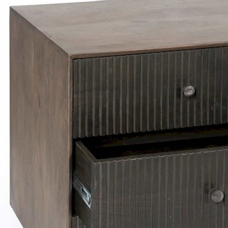 Bahut Grace deux tons marron en bois massif à 6 tiroirs - 70,0L x 18,0l x 31,0H