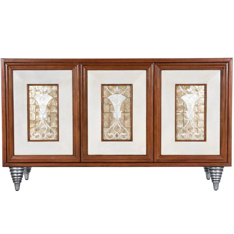 Bahut en cuir Shelly et incrustation de coquillages Capiz