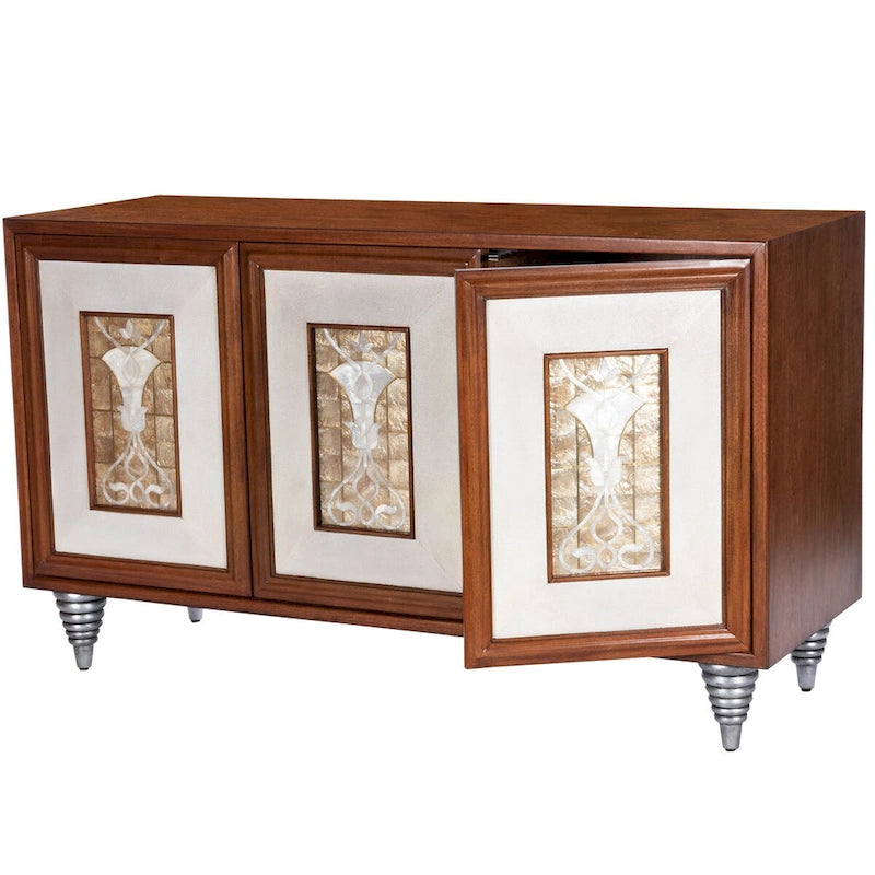 Bahut en cuir Shelly et incrustation de coquillages Capiz