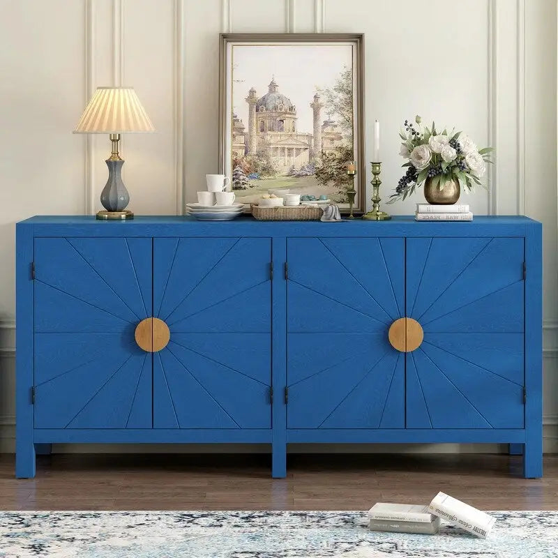 Meuble en placage de frêne avec portes à motif de lignes rayonnantes