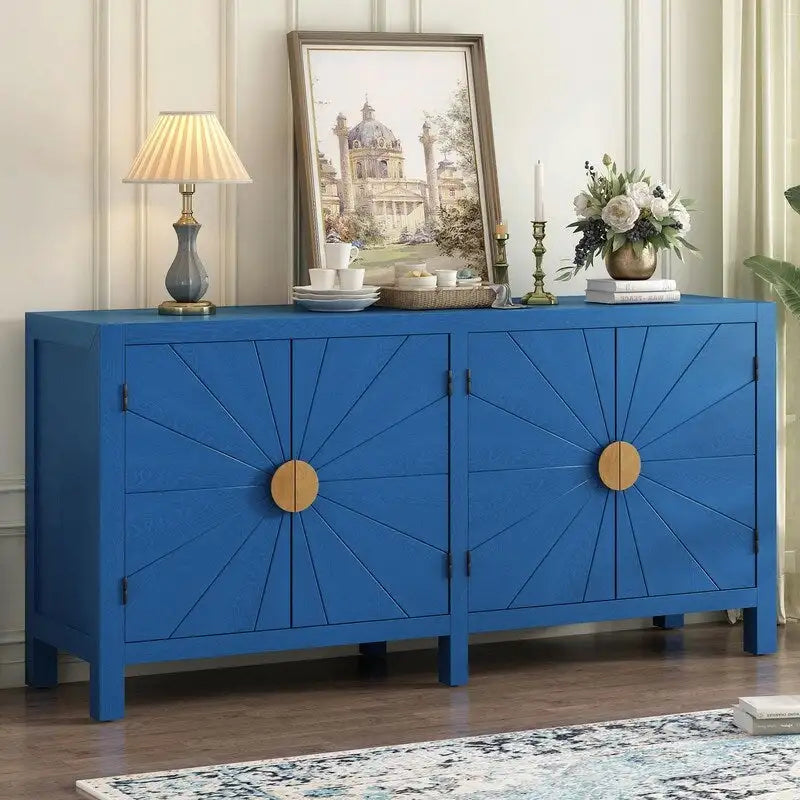 Meuble en placage de frêne avec portes à motif de lignes rayonnantes