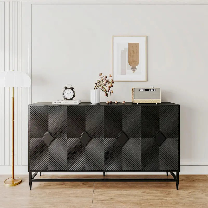 Buffet console en bois laqué noir 4 portes Accent