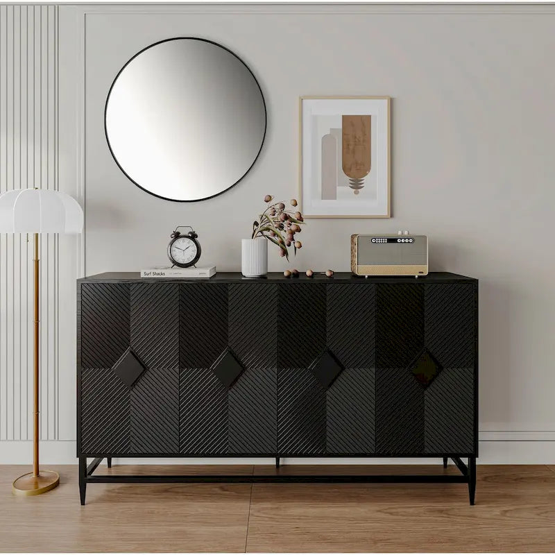 Buffet console en bois laqué noir 4 portes Accent