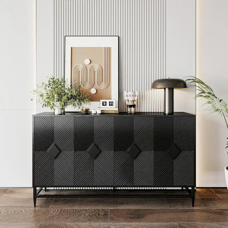 Buffet console en bois laqué noir 4 portes Accent