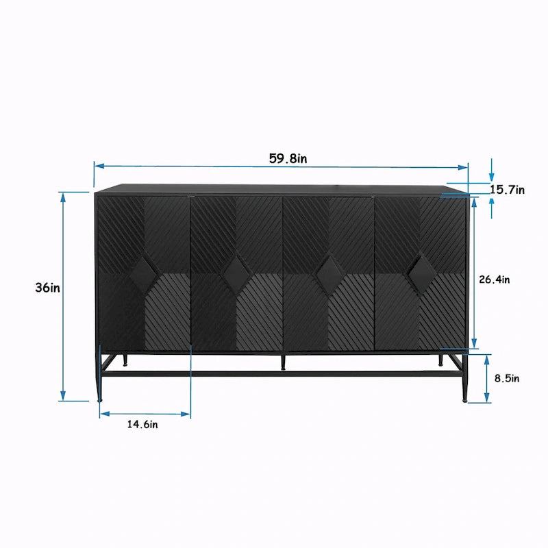Buffet console en bois laqué noir 4 portes Accent