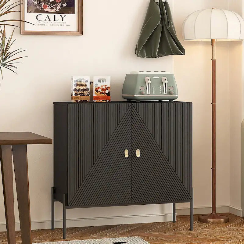 Buffets Meubles Armoires Meuble de bar à café pour la maison, avec tiroirs, 2 armoires et casier à vin 6 bouteilles pour salon (Noir)