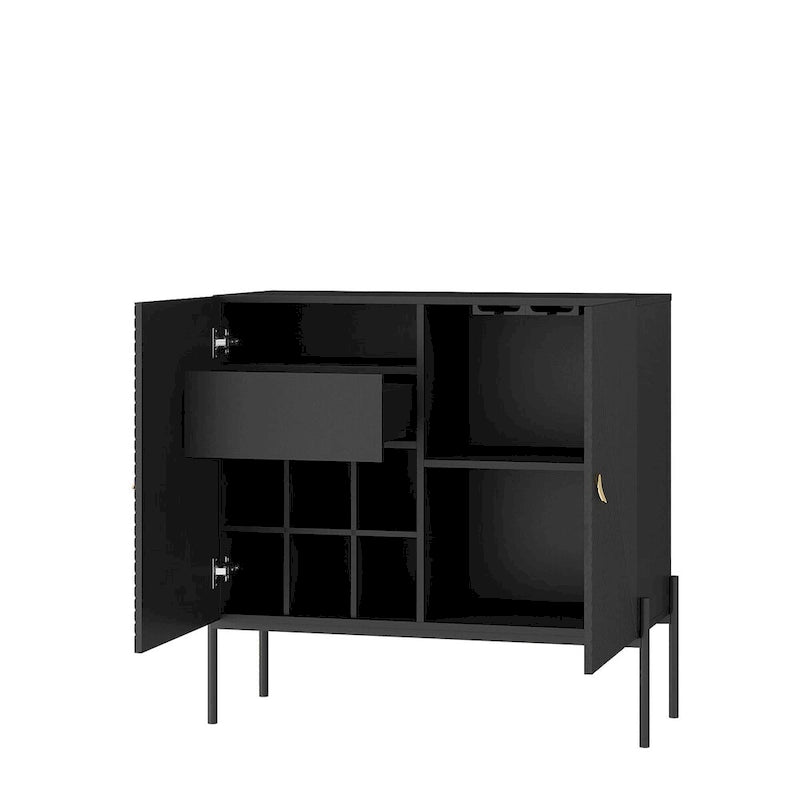 Buffets Meubles Armoires Meuble de bar à café pour la maison, avec tiroirs, 2 armoires et casier à vin 6 bouteilles pour salon (Noir)