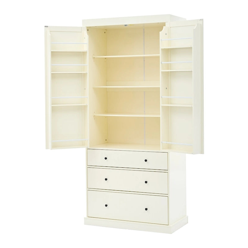 Meuble de cuisine de 77 pouces, placard de rangement haut autoportant avec 3 étagères réglables, 8 étagères de porte, 3 tiroirs pour la cuisine