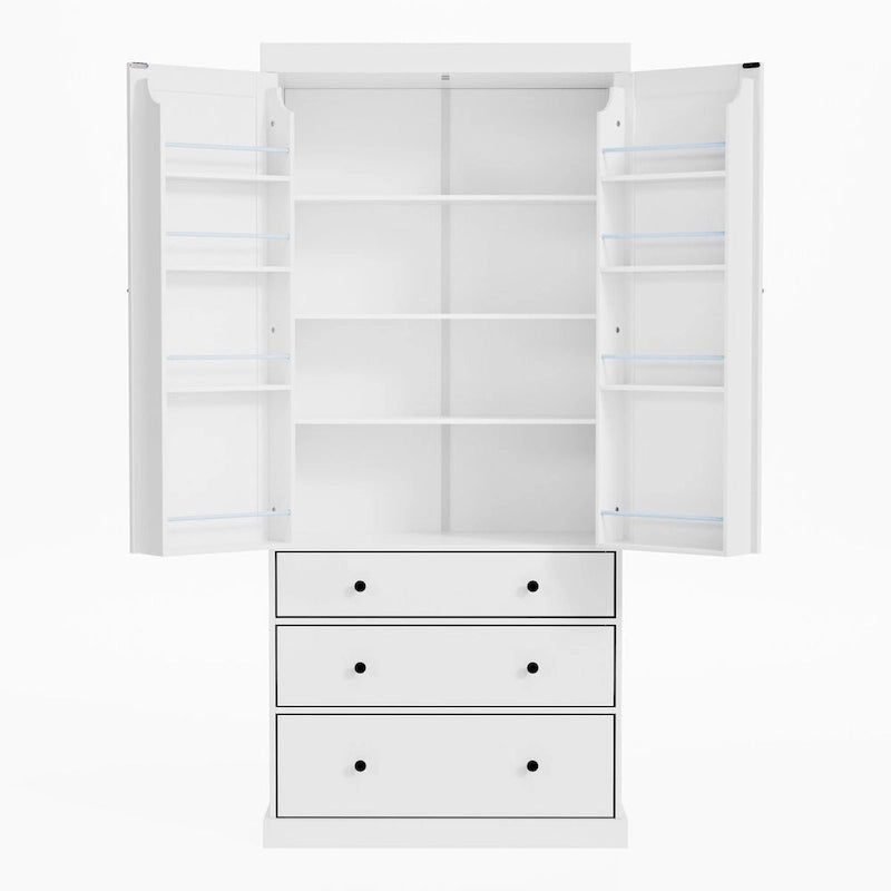 Meuble de cuisine de 77 pouces, placard de rangement haut autoportant avec 3 étagères réglables, 8 étagères de porte, 3 tiroirs pour la cuisine