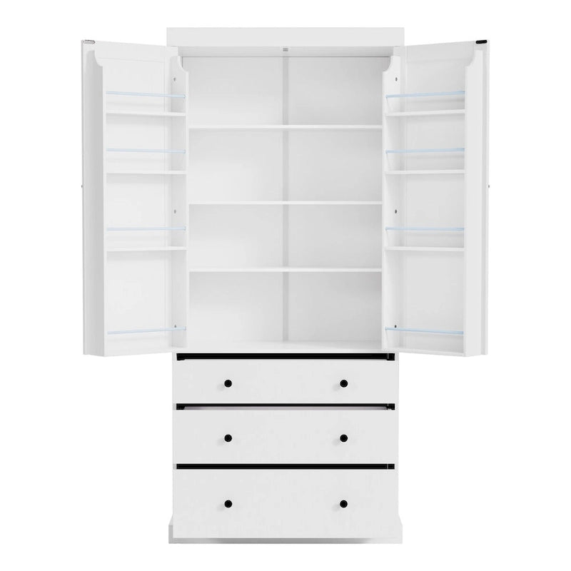 Meuble de cuisine de 77 pouces, placard de rangement haut autoportant avec 3 étagères réglables, 8 étagères de porte, 3 tiroirs pour la cuisine