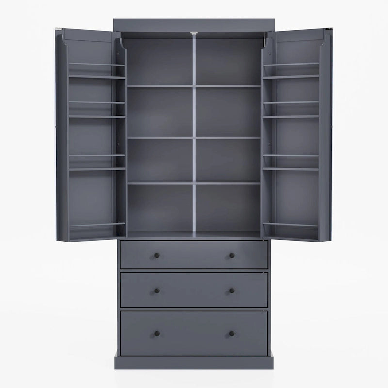 Meuble de cuisine de 77 pouces, placard de rangement haut autoportant avec 3 étagères réglables, 8 étagères de porte, 3 tiroirs pour la cuisine