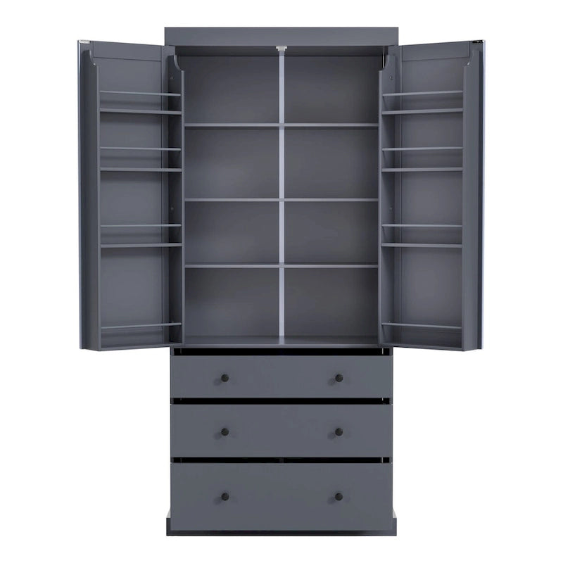 Meuble de cuisine de 77 pouces, placard de rangement haut autoportant avec 3 étagères réglables, 8 étagères de porte, 3 tiroirs pour la cuisine