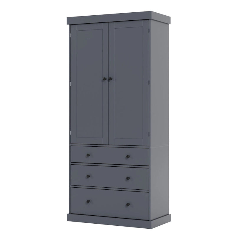 Meuble de cuisine de 77 pouces, placard de rangement haut autoportant avec 3 étagères réglables, 8 étagères de porte, 3 tiroirs pour la cuisine