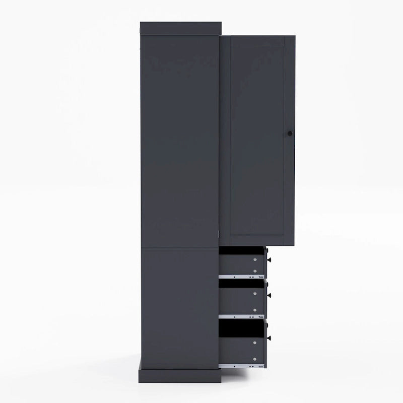 Meuble de cuisine de 77 pouces, placard de rangement haut autoportant avec 3 étagères réglables, 8 étagères de porte, 3 tiroirs pour la cuisine