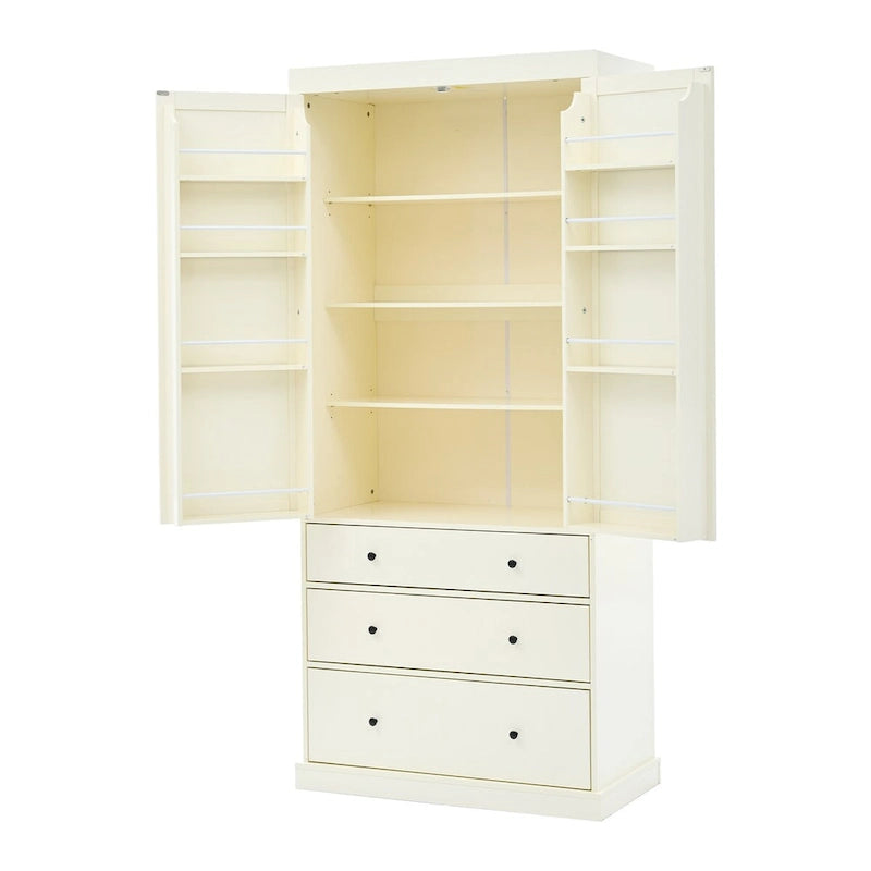 Meuble de cuisine de 77 pouces, placard de rangement haut autoportant avec 3 étagères réglables, 8 étagères de porte, 3 tiroirs pour la cuisine