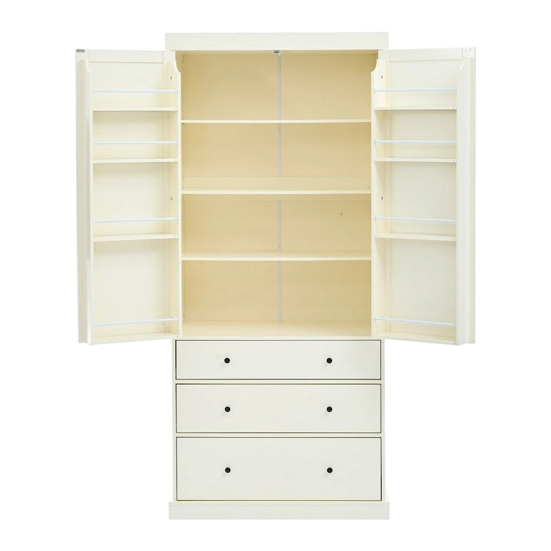 Meuble de cuisine de 77 pouces, placard de rangement haut autoportant avec 3 étagères réglables, 8 étagères de porte, 3 tiroirs pour la cuisine