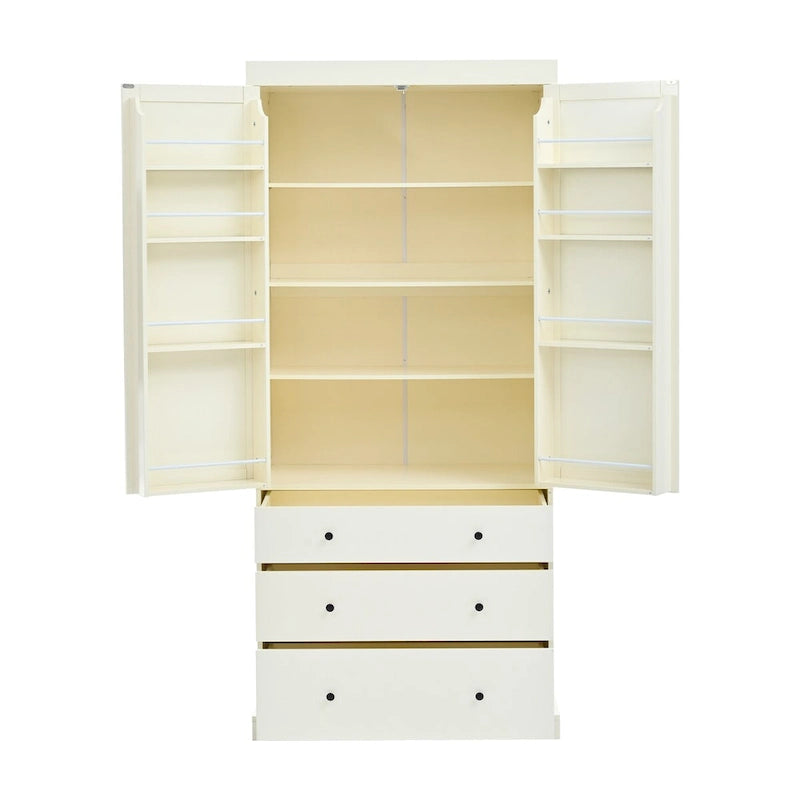 Meuble de cuisine de 77 pouces, placard de rangement haut autoportant avec 3 étagères réglables, 8 étagères de porte, 3 tiroirs pour la cuisine