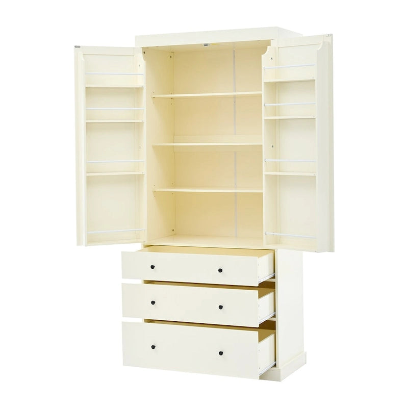 Meuble de cuisine de 77 pouces, placard de rangement haut autoportant avec 3 étagères réglables, 8 étagères de porte, 3 tiroirs pour la cuisine