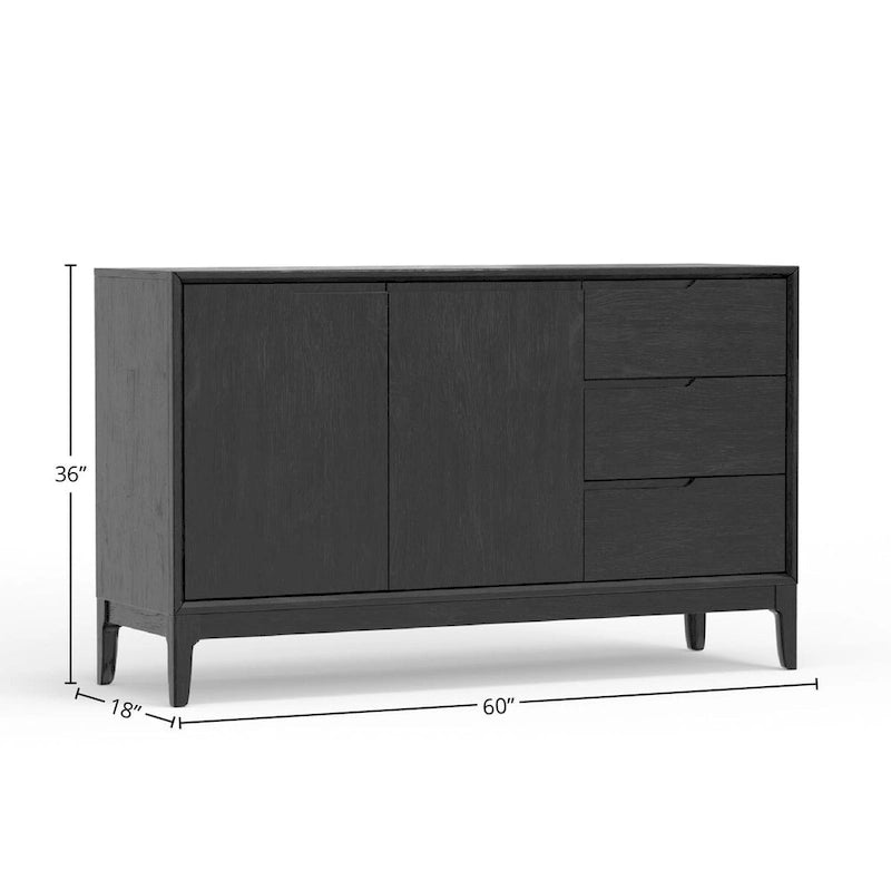 Console Cove avec 3 tiroirs et 2 placards, noir vintage