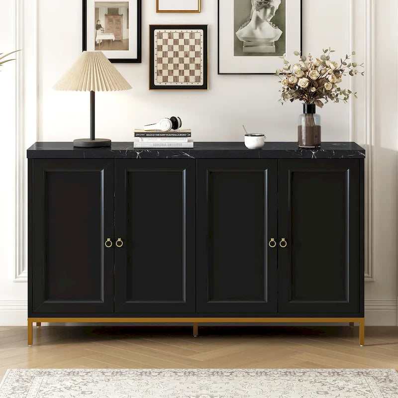 Modern Sideboard with 4 door cabinet with Metal Handles and Adjustable Shelves