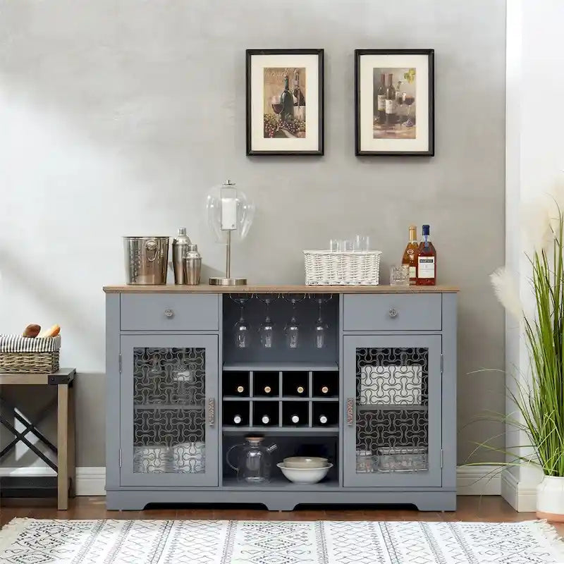 Modern Farmhouse Buffet Cabinet with 2 Drawers and Elegant Glass Door