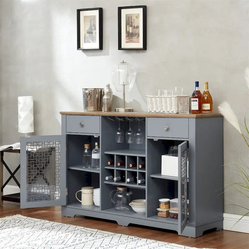 Buffet de ferme moderne avec 2 tiroirs et porte vitrée élégante