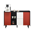 Meuble Buffet Bahut, Meuble de Rangement avec Portes Rouges, 2 Tiroirs au design unique et 2 Compartiments de Rangement Ouverts